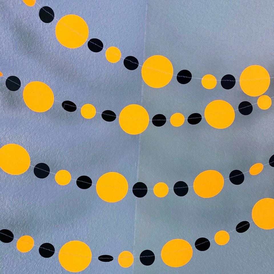 Neon Orange and Black Halloween Party Garlands, Spooky Handmade Paper Circle Buntings, Eerie Glow Decor, Glow-in-the-Dark Fluorescent Decor