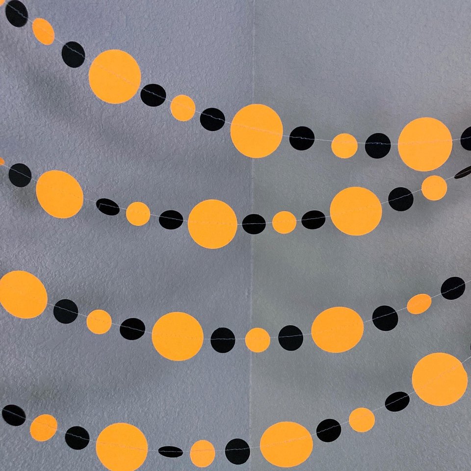 Neon Orange and Black Halloween Party Garlands, Spooky Handmade Paper Circle Buntings, Eerie Glow Decor, Glow-in-the-Dark Fluorescent Decor