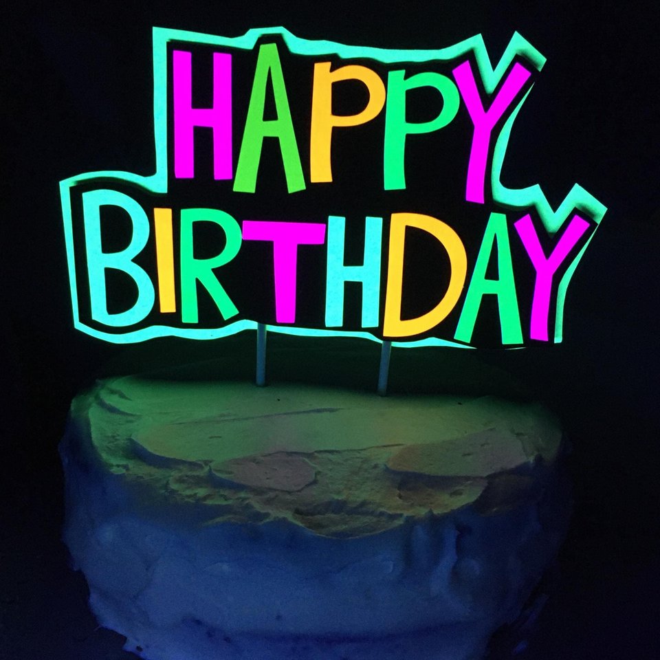 Bright Neon Happy Birthday Cake Topper with Name, Bespoke Glow Party Cake, Custom Black Light Decoration, Teen Birthday, Skate Party Decor