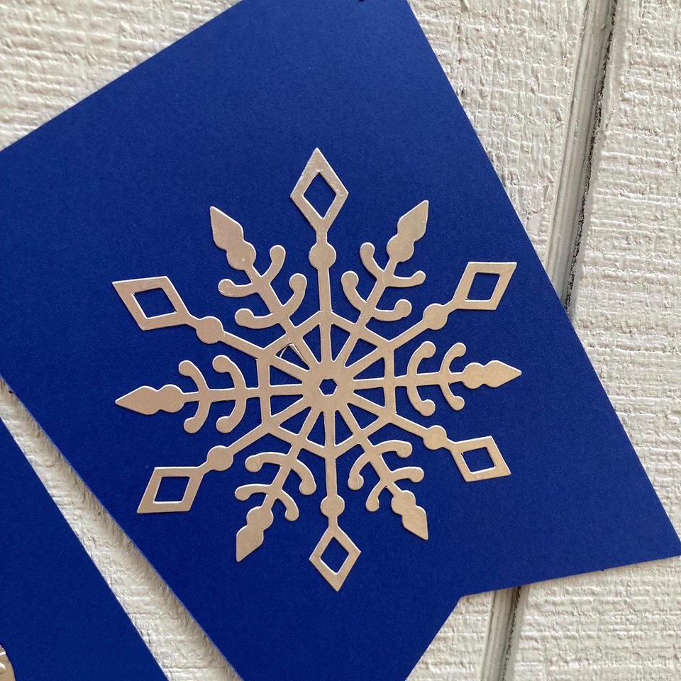 Happy Holidays navy and silver banner, snowflake holiday banner, winter party decor, Christmas mantel decoration, embossed card stock banner