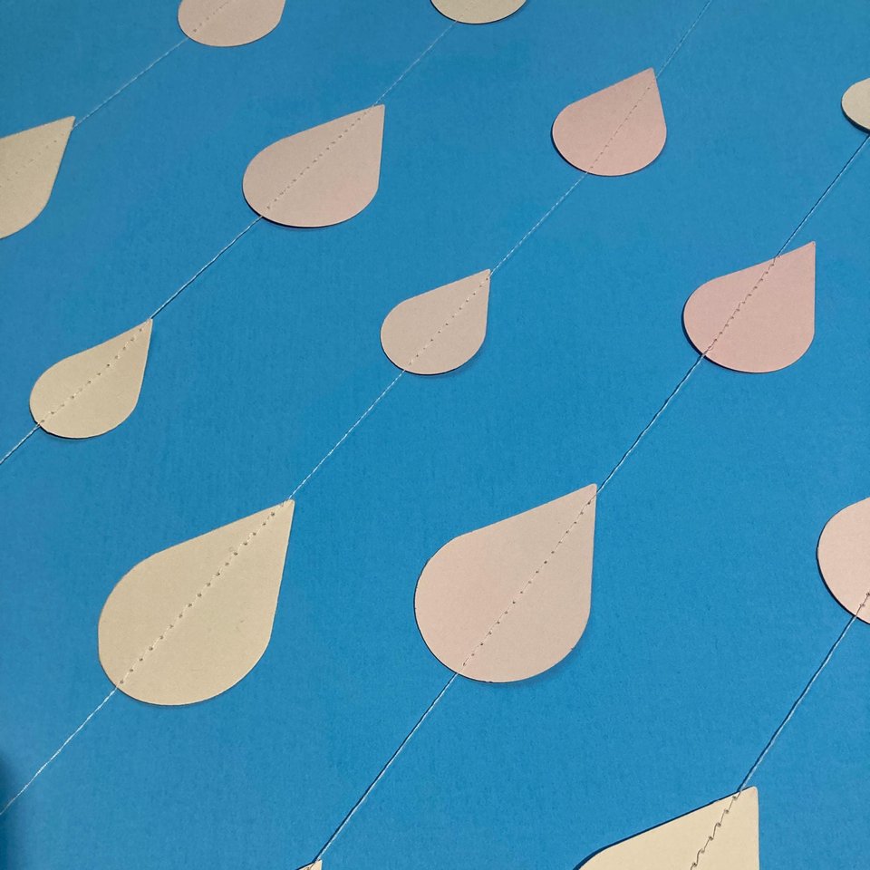 Blush Raindrop Baby Shower Garland, Pink Girl Baby Sprinkle Centerpiece, Custom Color Paper Bunting, Food and Gift Table Backdrop Decoration