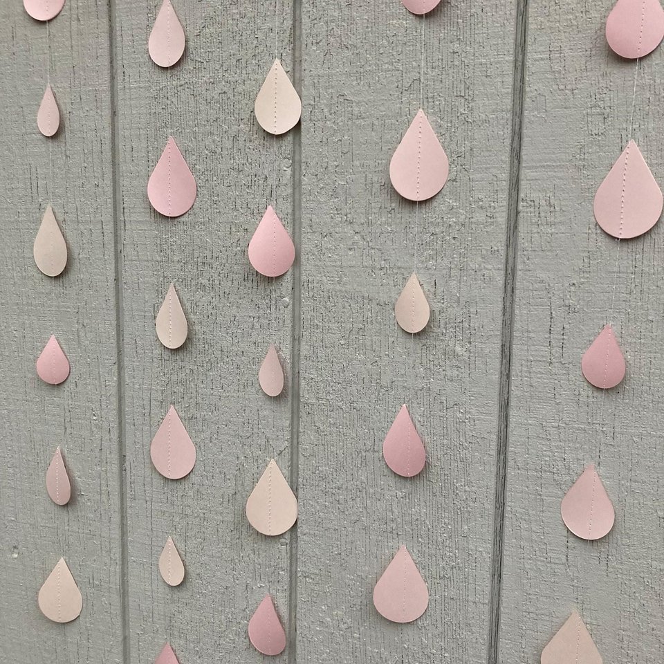 Blush Raindrop Baby Shower Garland, Pink Girl Baby Sprinkle Centerpiece, Custom Color Paper Bunting, Food and Gift Table Backdrop Decoration