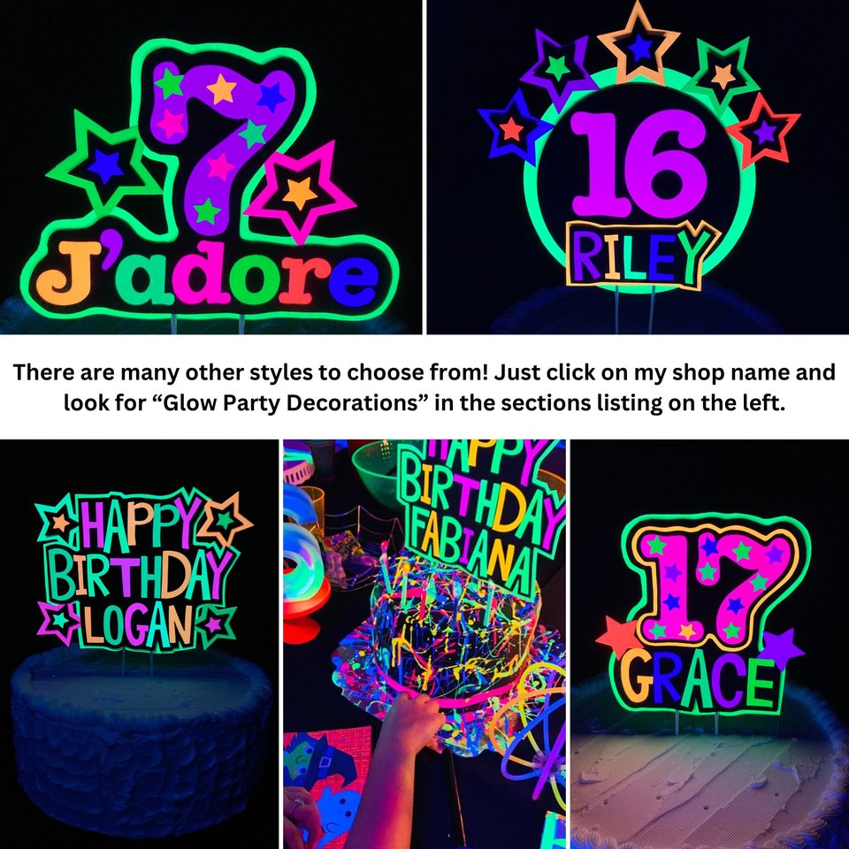 Soccer Birthday Cake Topper, Neon Glow Party Cake Decoration with Name and Age, , Fluorescent Black Light Centerpiece, Sports Birthday Event