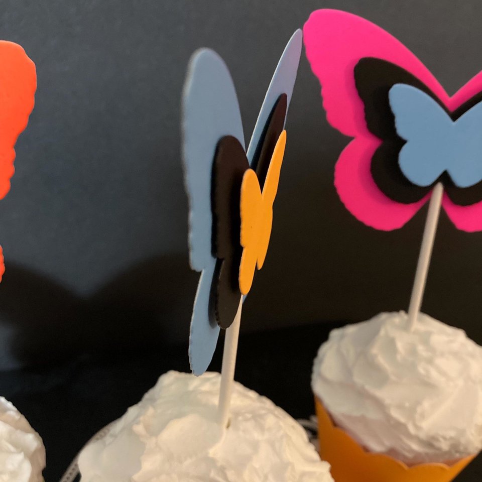 Neon Butterfly Cupcake Toppers, Glow Party Decoration, Glow in the Dark Butterflies, Black Light Cupcake Decor, UV Reflective Toppers