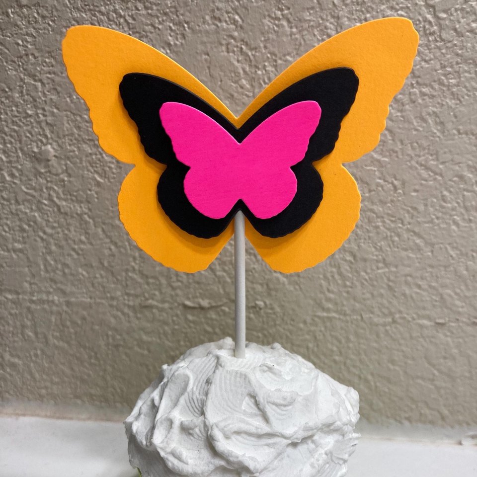 Neon Butterfly Cupcake Toppers, Glow Party Decoration, Glow in the Dark Butterflies, Black Light Cupcake Decor, UV Reflective Toppers