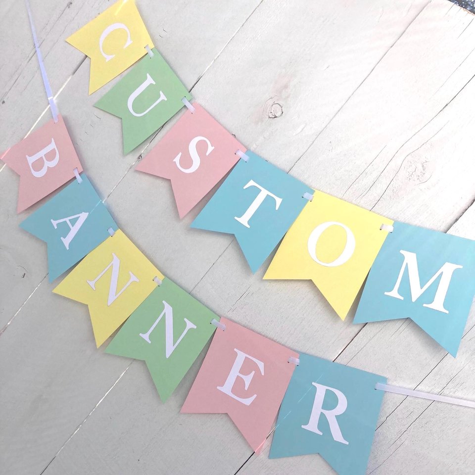 Pastel Baby Shower Banner, Custom Name or Phrase Sign, Gender Neutral Nursery Decor Personalized Party Garland, Baptism, Baby Sprinkle Event