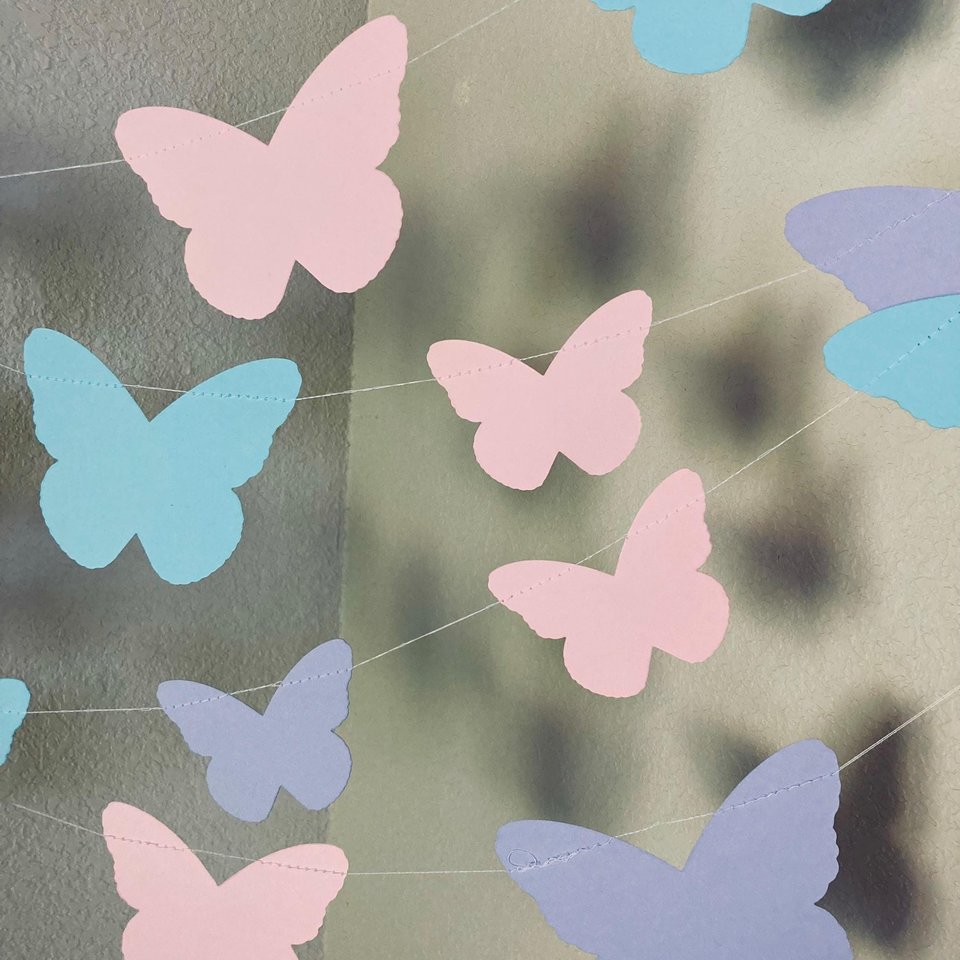 Butterfly Garland, Butterfly Party, Spring Tea Party Decoration, Easter Banner, Girl Birthday Bunting, Monarch Streamers, Pink and Purple