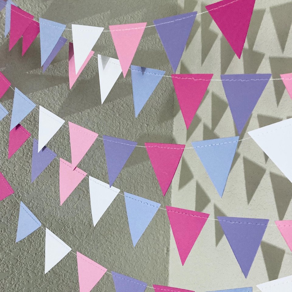 Pink and Purple Party Garland, Girl Birthday Decoration, Triangle Bunting, Celebration Steamers, Cute Girly Decor, Festive Fuchsia Garland