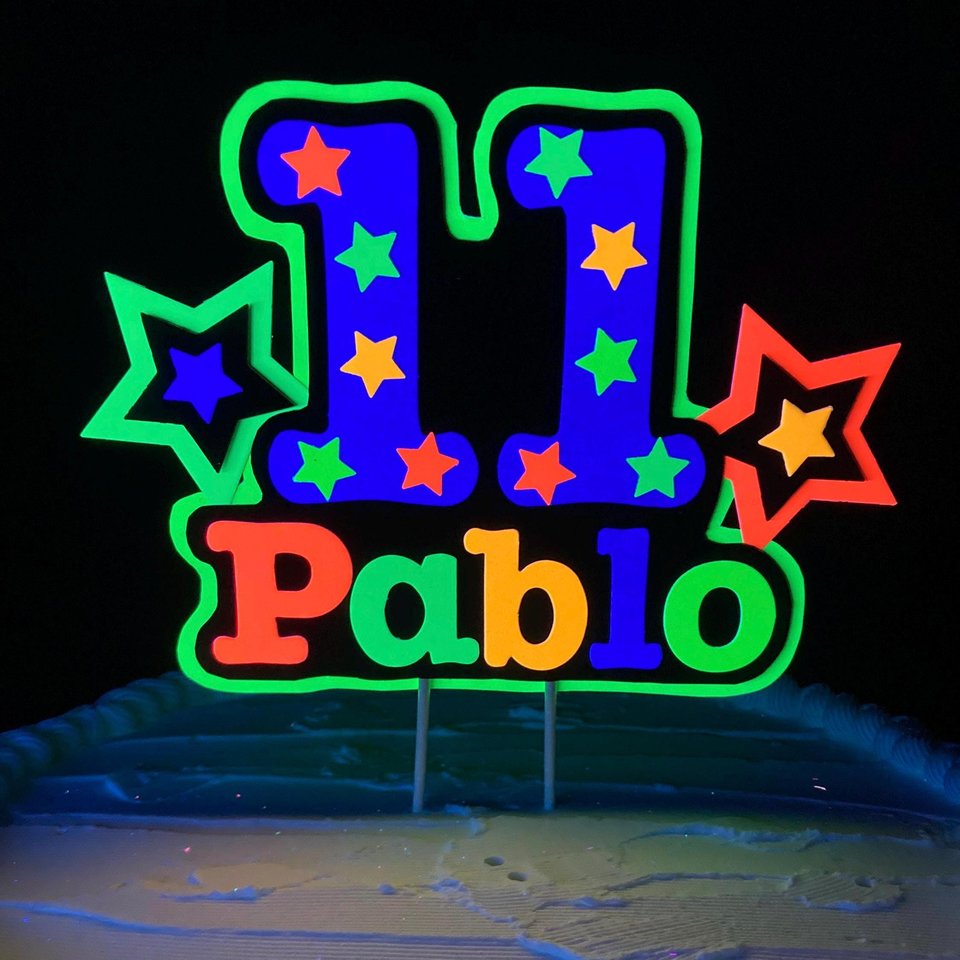 Glow in the dark cake topper for boy, boy neon birthday party decoration, UV reflective decor, Fluorescent cake centerpiece, cool birthday