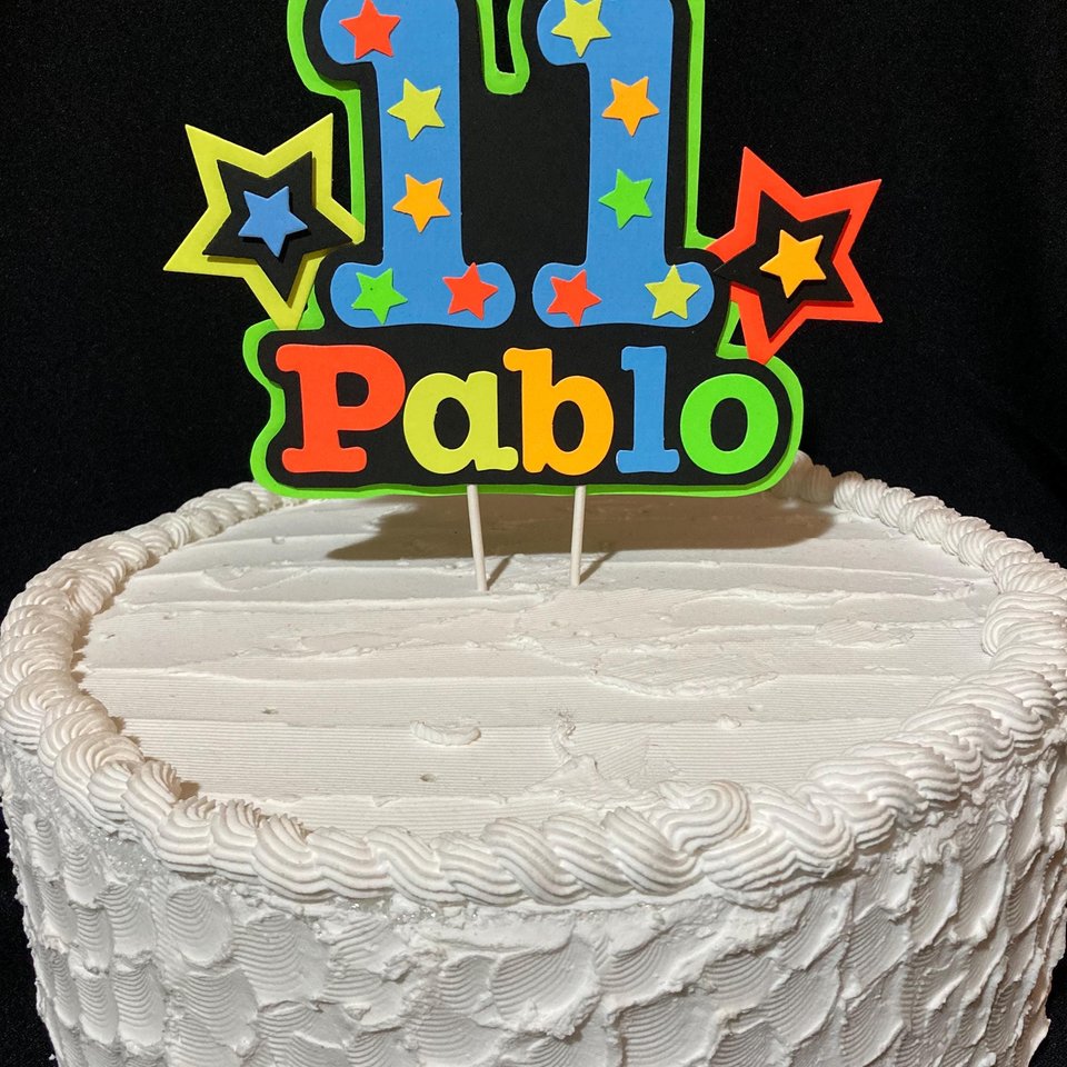 Glow in the dark cake topper for boy, boy neon birthday party decoration, UV reflective decor, Fluorescent cake centerpiece, cool birthday