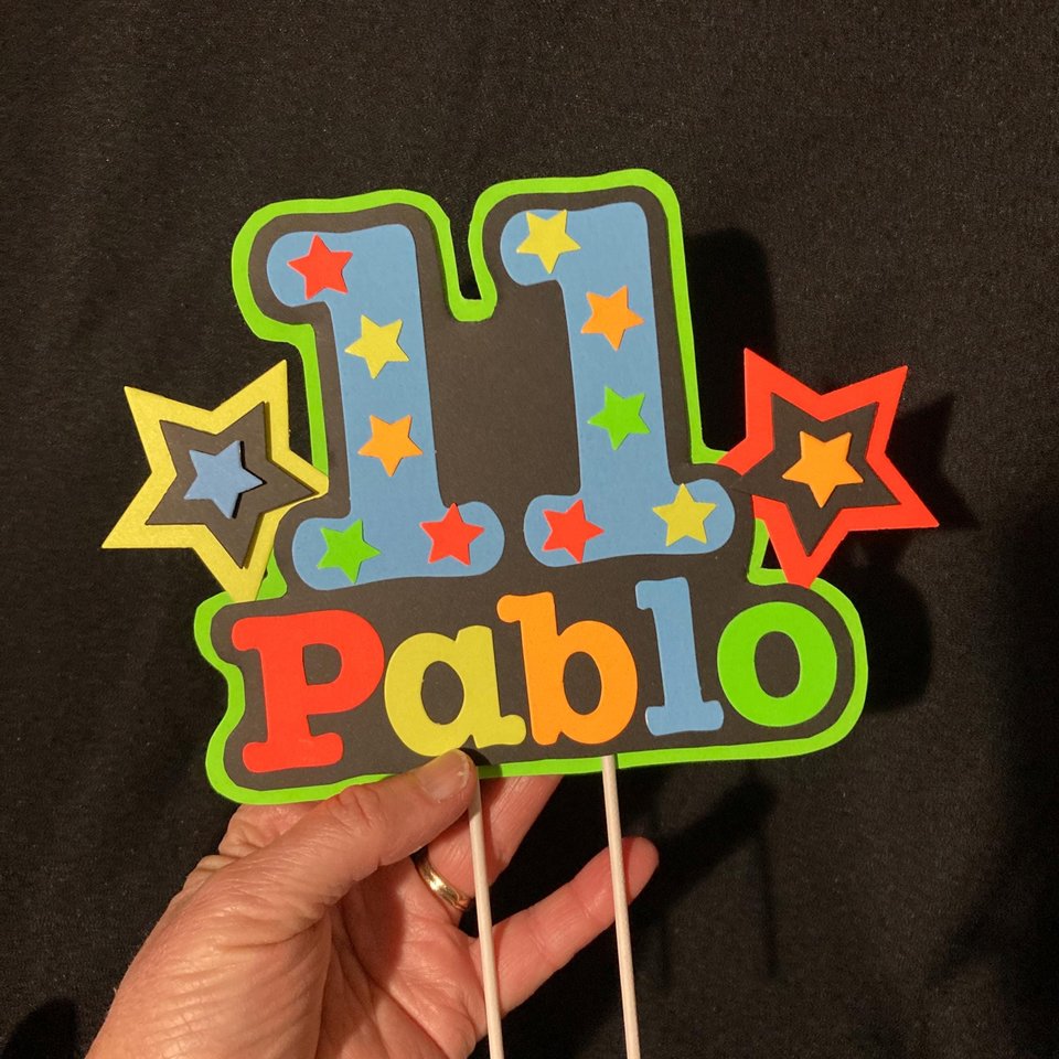 Glow in the dark cake topper for boy, boy neon birthday party decoration, UV reflective decor, Fluorescent cake centerpiece, cool birthday