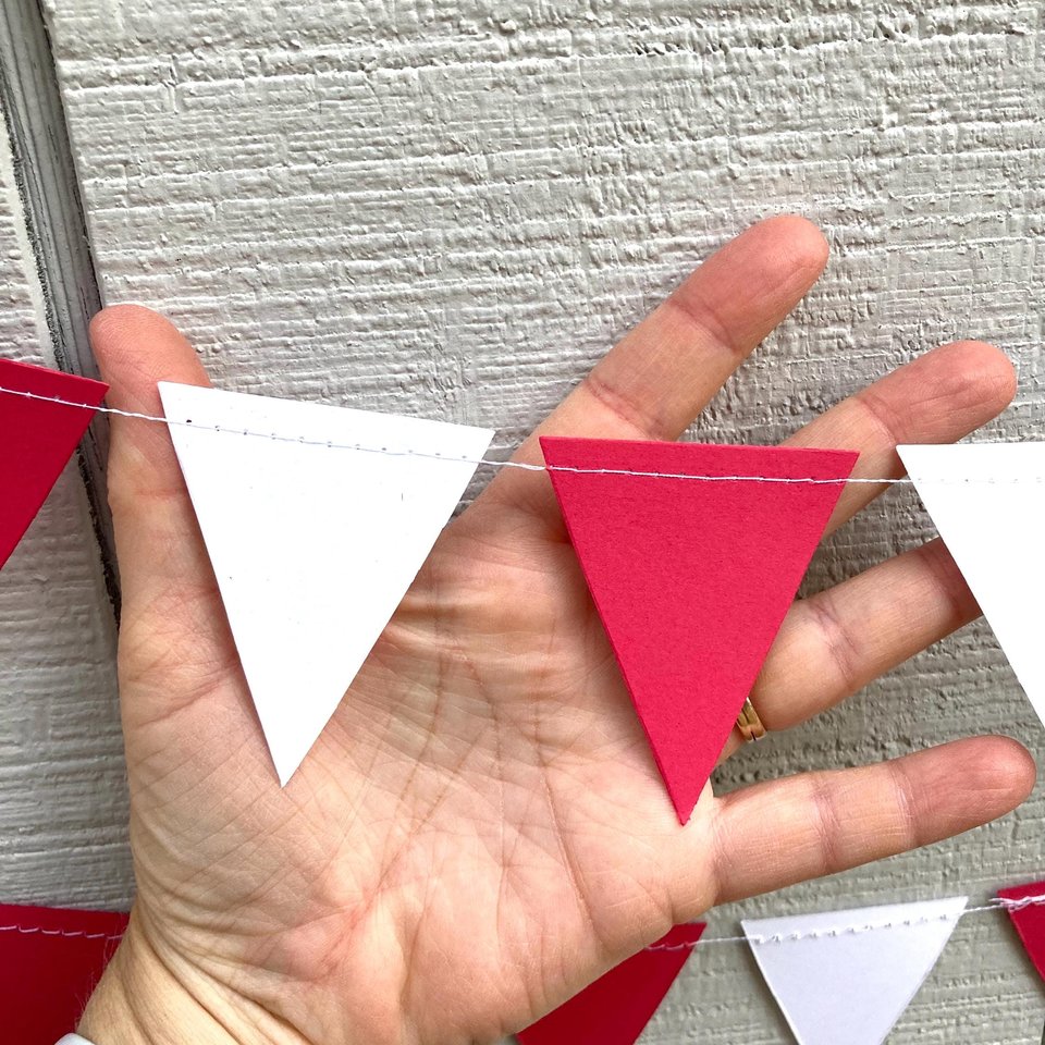 Illinois State University graduation party garland, Red and White Triangle Bunting, University dorm decor, Bed Party Streamers, Dorm Decor