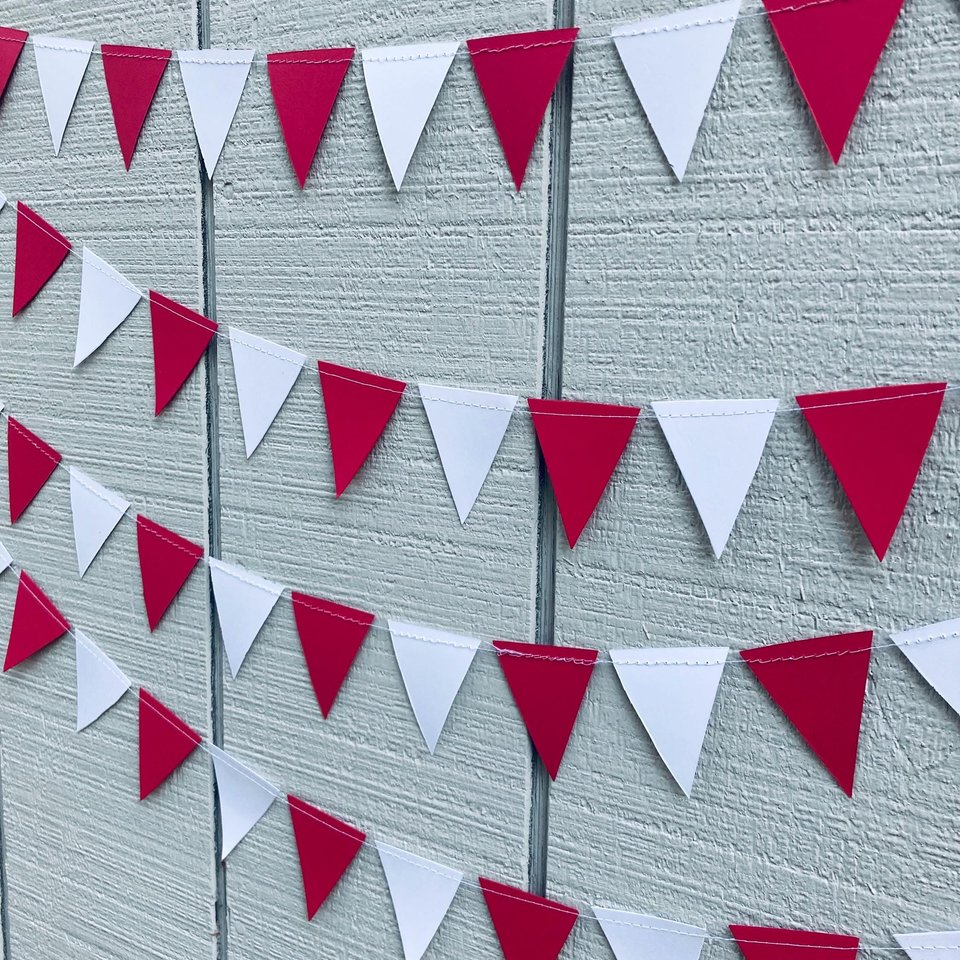 Illinois State University graduation party garland, Red and White Triangle Bunting, University dorm decor, Bed Party Streamers, Dorm Decor
