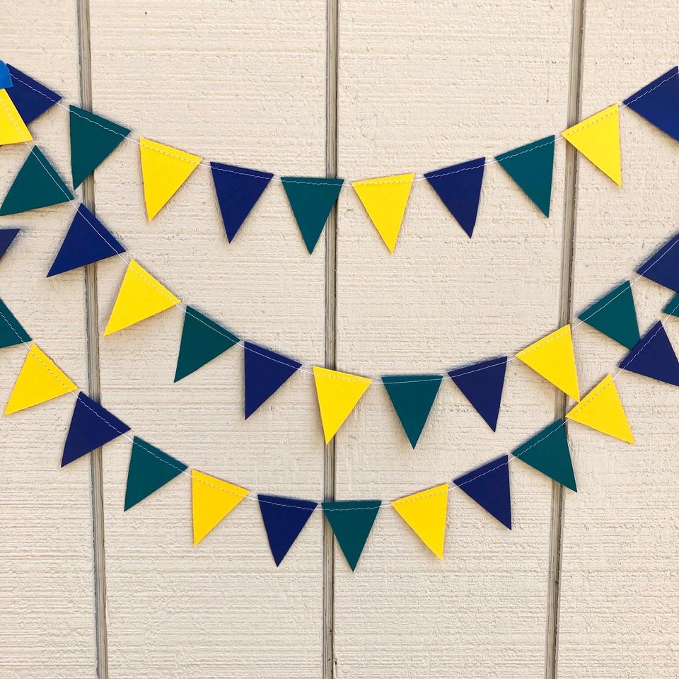 UNC Wilmington graduation party garland, Navy Teal yellow Triangle Bunting, University dorm decor, Bed Party Streamers, UNCW party backdrop