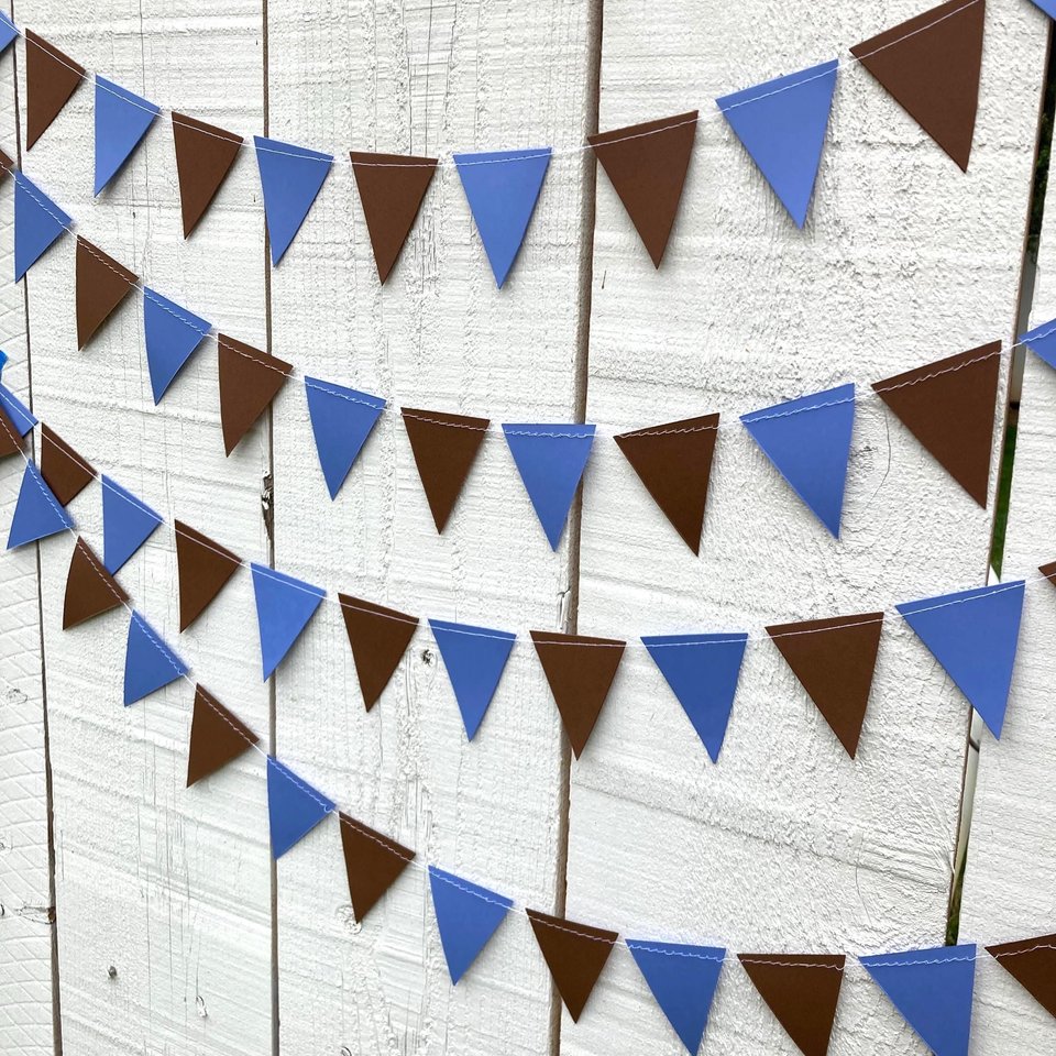 Tufts University graduation party garland, Blue and brown Triangle Bunting, University dorm decor, Bed Party Streamers, Dorm Decor