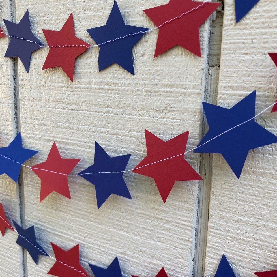 Navy and burgundy graduation party garland, Star garland, Eastern Connecticut State, South Carolina State, College University dorm decor