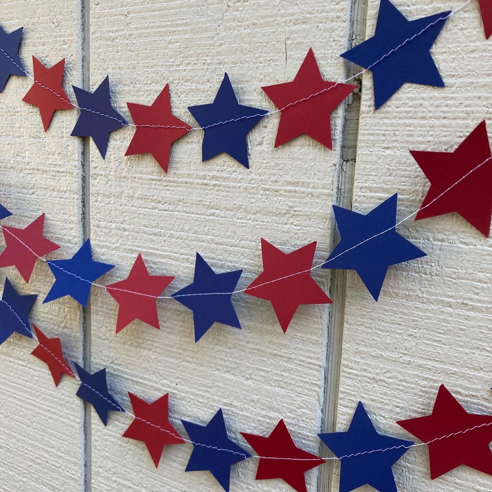 Navy and burgundy graduation party garland, Star garland, Eastern Connecticut State, South Carolina State, College University dorm decor