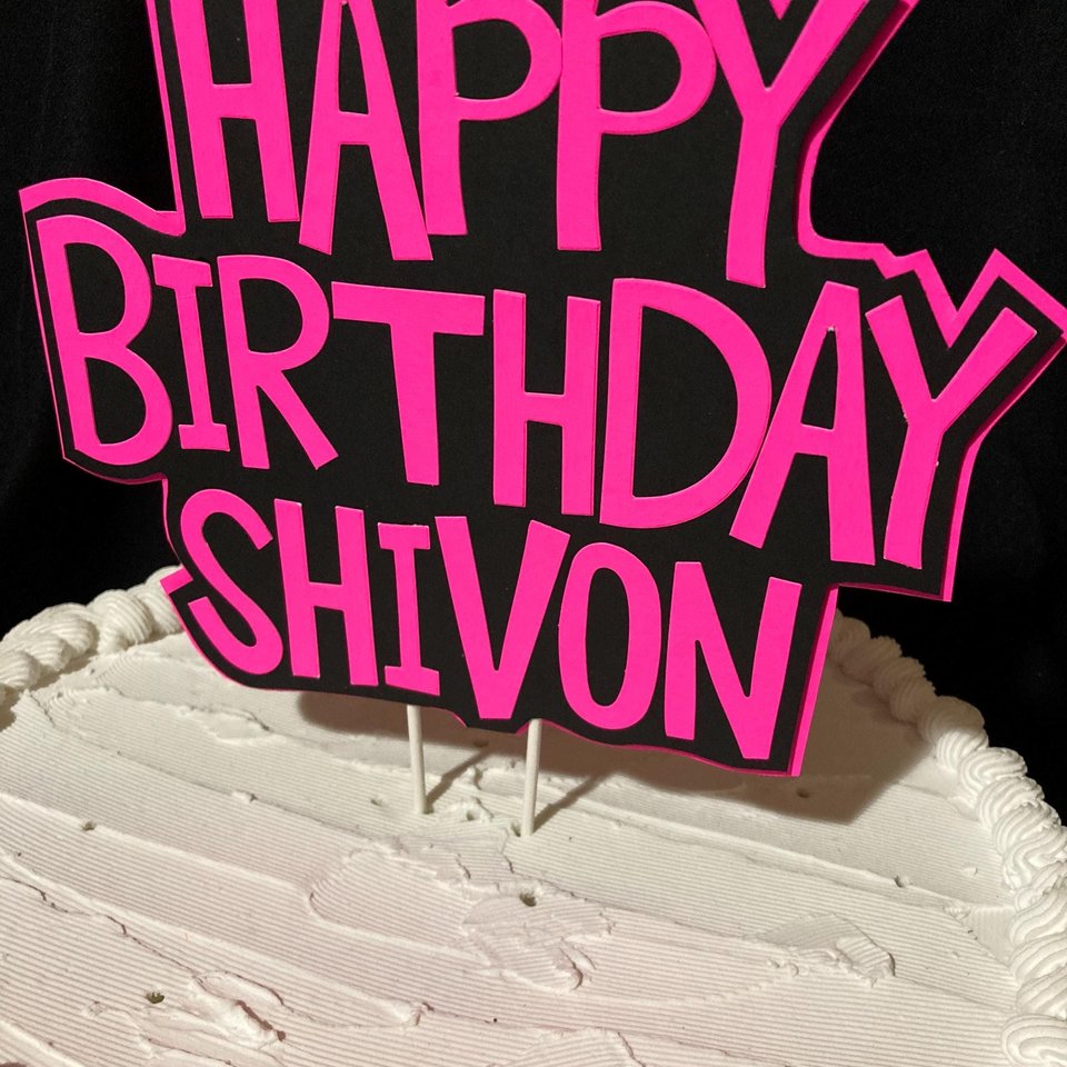 Neon Pink Birthday Cake Topper, Glow Party Cake Topper, Personalized Cake Topper, UV Reflective Cake Decoration, Fluorescent Neon Cake Decor