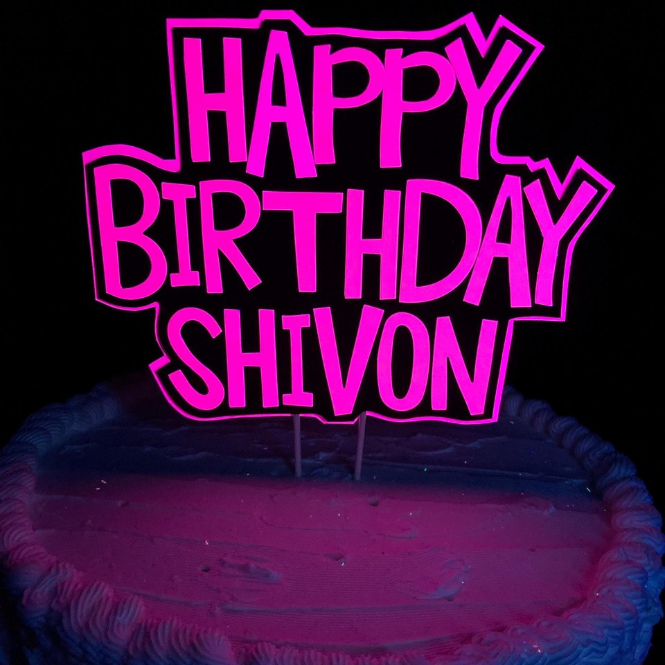 Neon Pink Birthday Cake Topper, Glow Party Cake Topper, Personalized Cake Topper, UV Reflective Cake Decoration, Fluorescent Neon Cake Decor