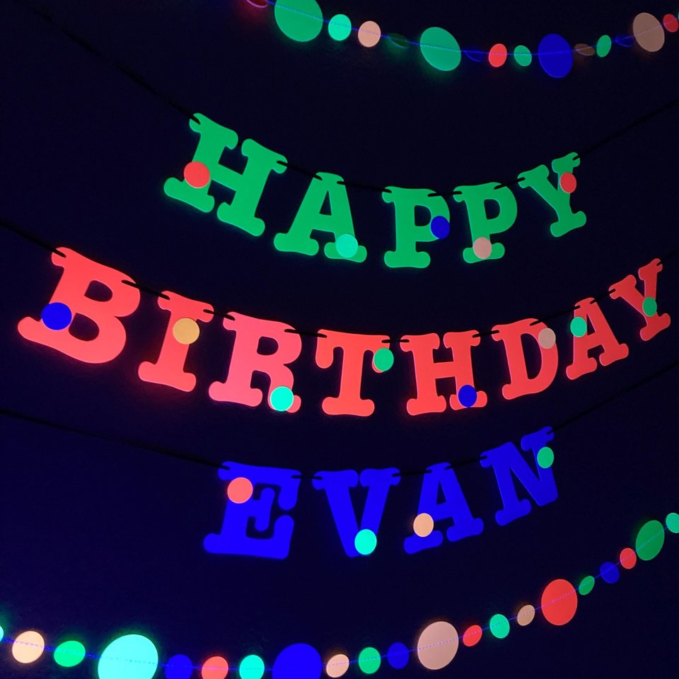 Glow Party Boy Birthday Banner, Neon fluorescent birthday banner, UV Reflective Birthday Banner, Blacklight Party Sign, 80s Party decor