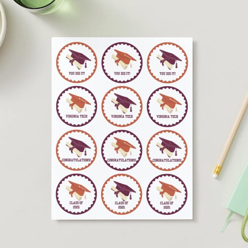 Virginia Tech Graduation Cupcake Toppers: Orange & Maroon Decor (Digital Download)