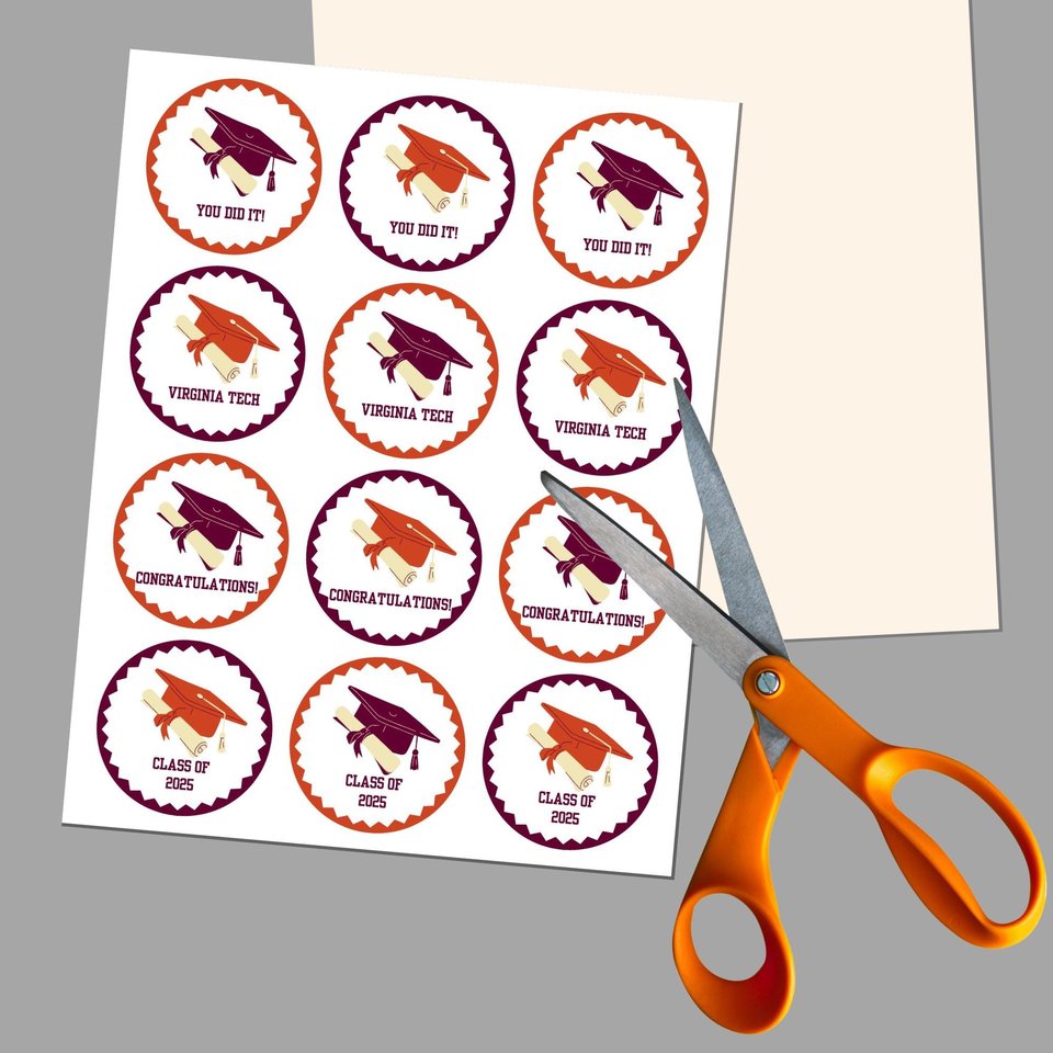 Virginia Tech Graduation Cupcake Toppers: Orange & Maroon Decor (Digital Download)
