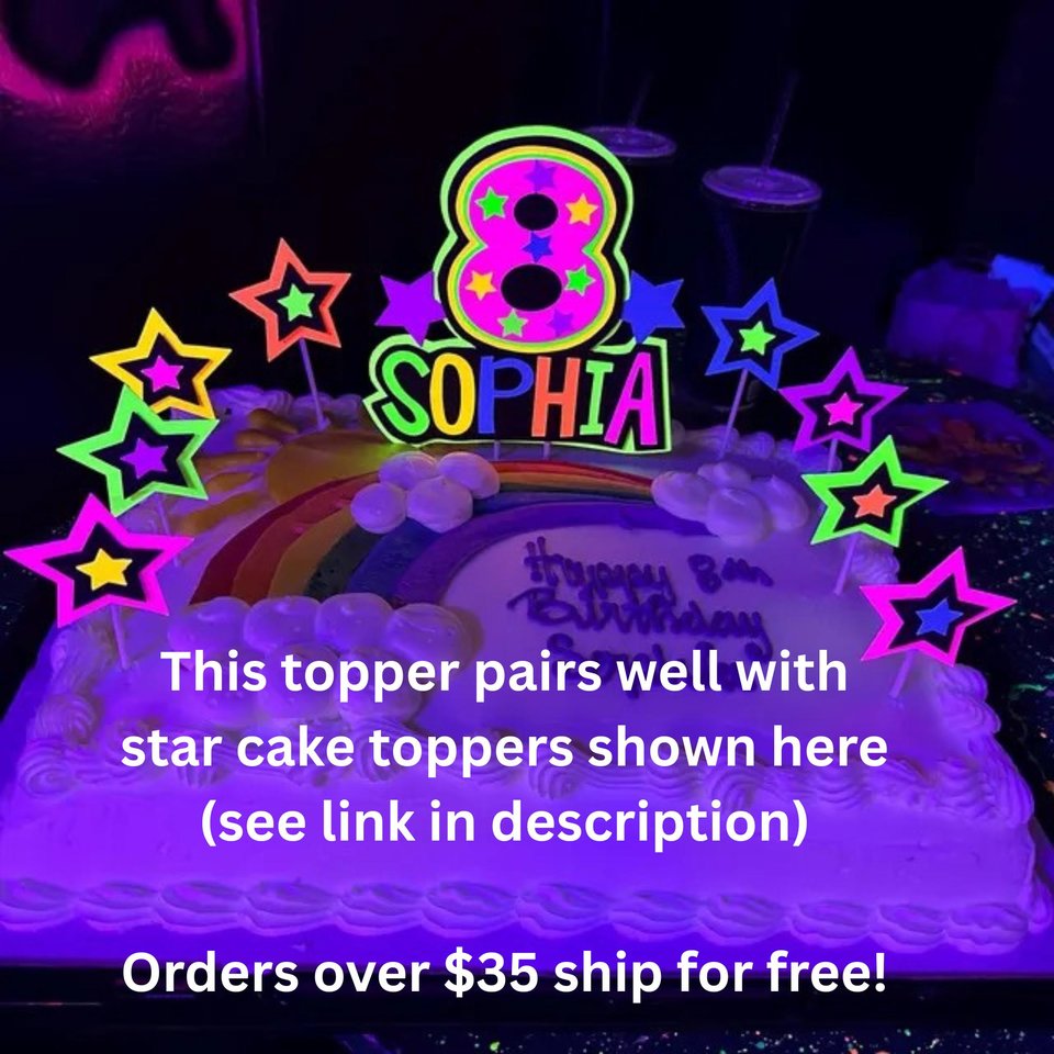 Light-up Neon Cake Topper, Glow Party Birthday Sign, 7th Birthday, Custom Birthday Cake Decoration, Glow in the Dark, Blacklight Party