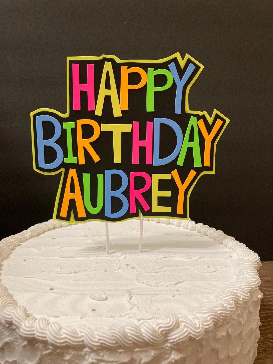 Custom Saying Neon Cake Topper, Glow Party Decoration, Blacklight Cake decor with any wording, Rave Party, Retro Glow in the Dark Decor