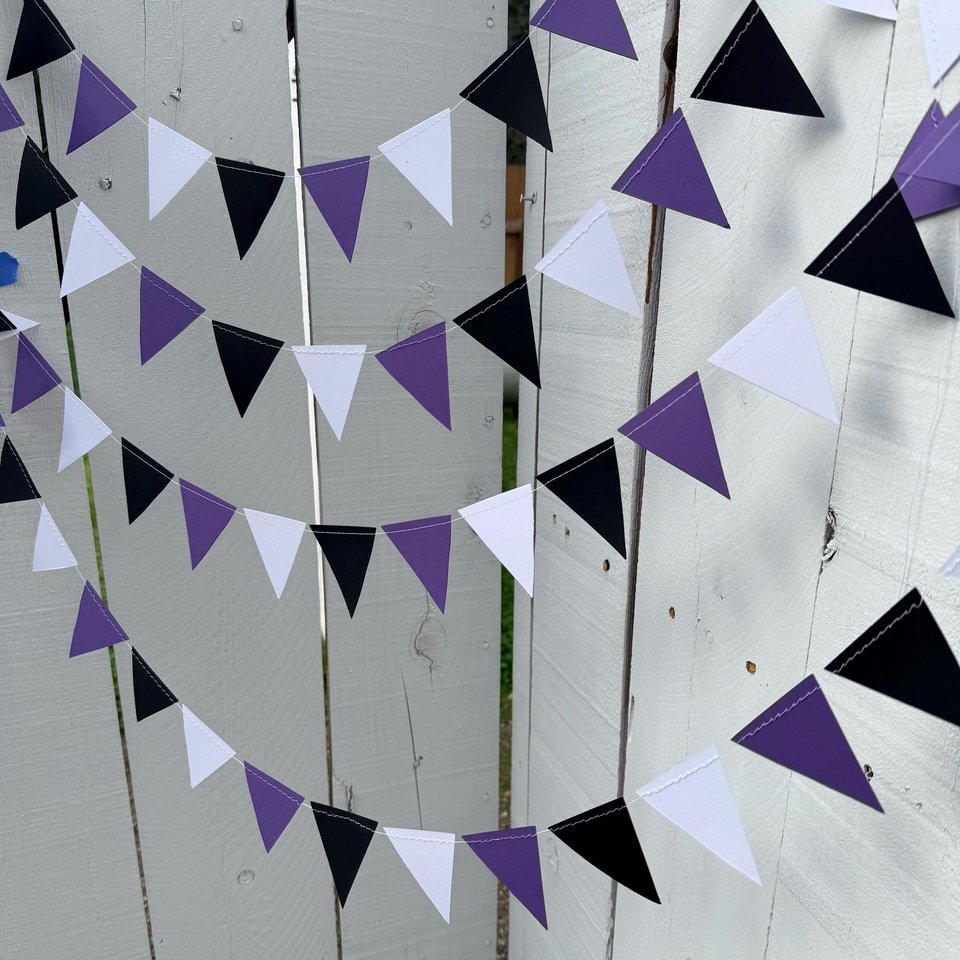 Purple White Black Graduation Garland, College Dorm and Bed Party Decor