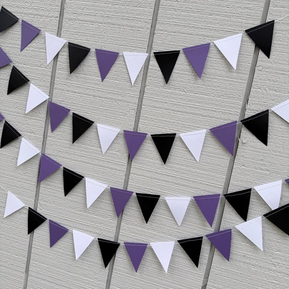 Purple White Black Graduation Garland, College Dorm and Bed Party Decor