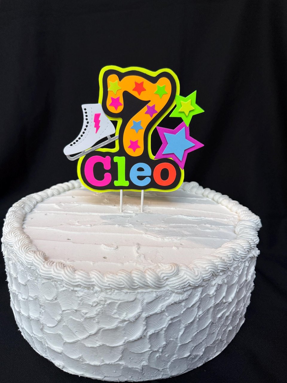 Ice Skate Birthday Party Cake Topper, Personalized Neon Glow in the Dark Decoration