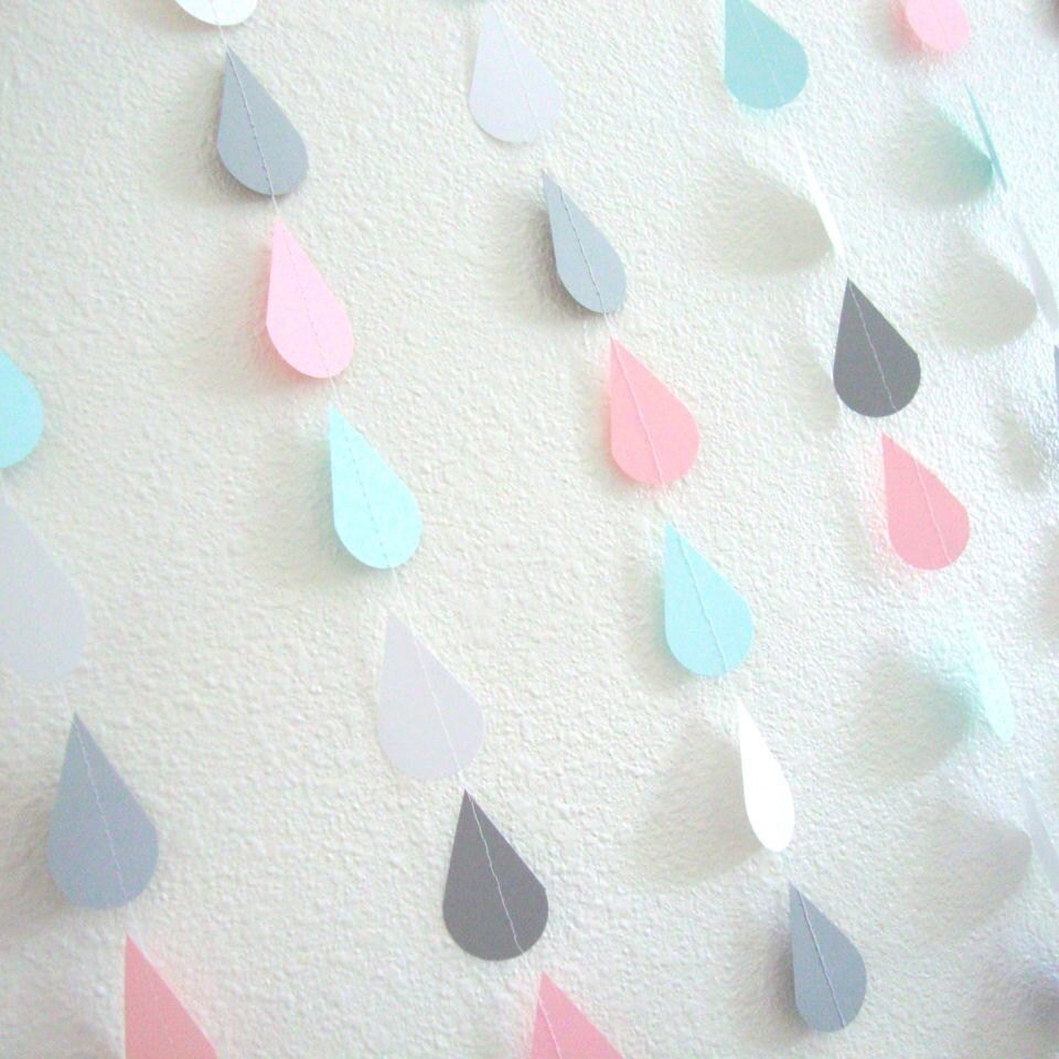 Raindrop Garland, Baby Shower Decor, Neutral Baby Shower, Pink and Blue Baby, Gender Reveal, Baby Sprinkle, Shower Backdrop, Virtual Shower