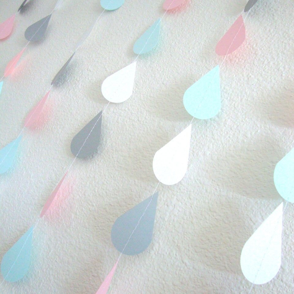 Raindrop Garland, Baby Shower Decor, Neutral Baby Shower, Pink and Blue Baby, Gender Reveal, Baby Sprinkle, Shower Backdrop, Virtual Shower