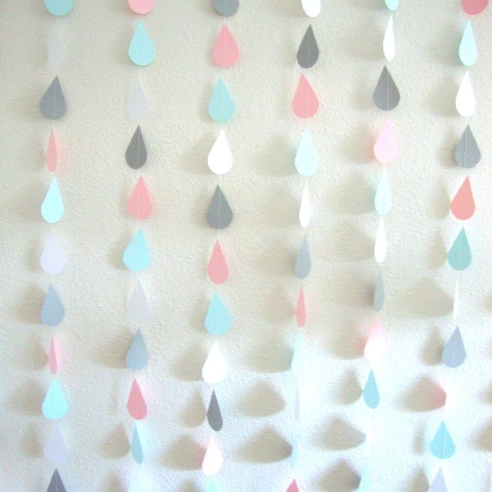 Raindrop Garland, Baby Shower Decor, Neutral Baby Shower, Pink and Blue Baby, Gender Reveal, Baby Sprinkle, Shower Backdrop, Virtual Shower