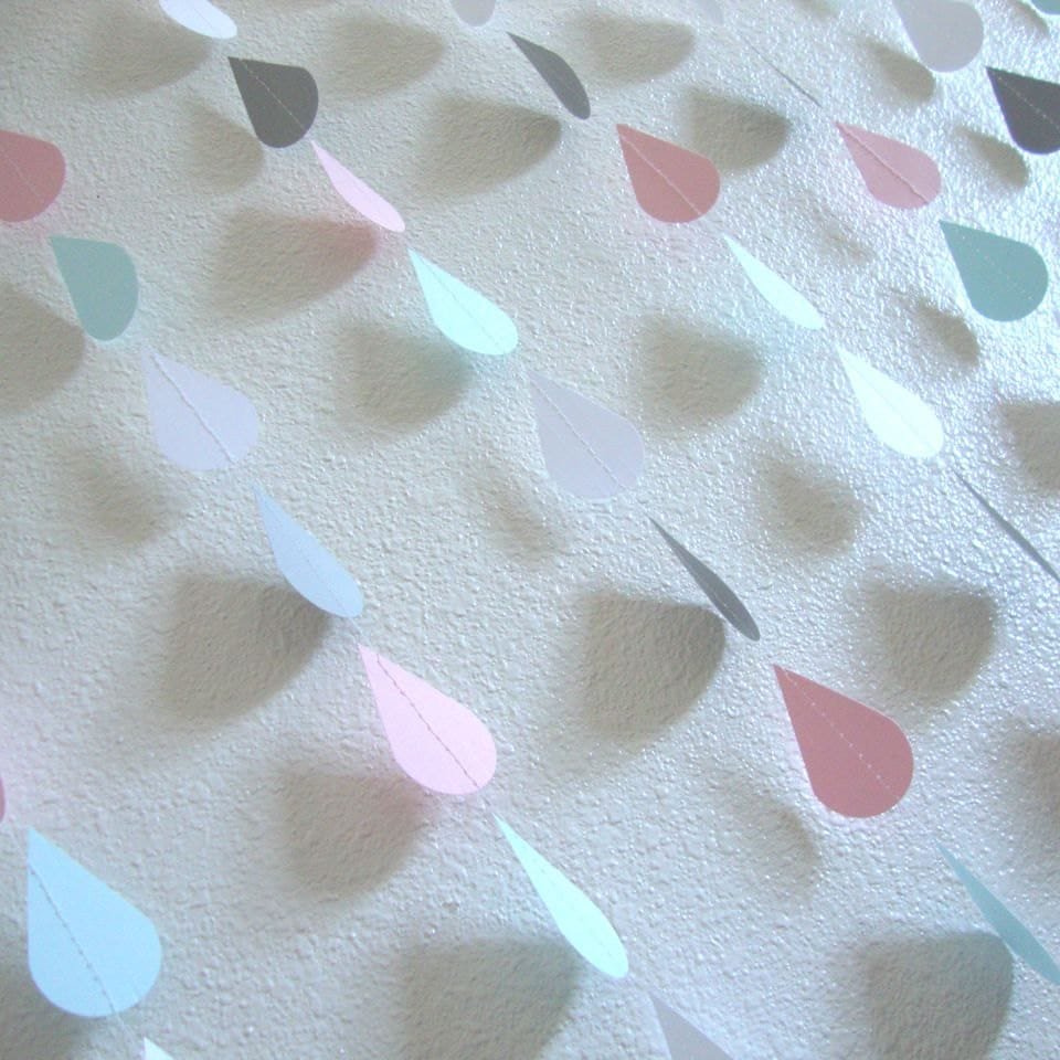 Raindrop Garland, Baby Shower Decor, Neutral Baby Shower, Pink and Blue Baby, Gender Reveal, Baby Sprinkle, Shower Backdrop, Virtual Shower