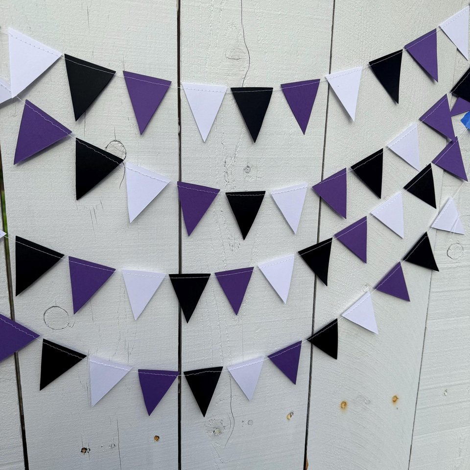 Purple White Black Graduation Garland, College Dorm and Bed Party Decor