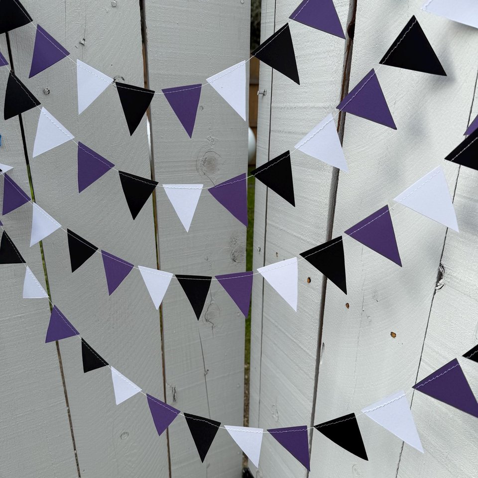 Purple White Black Graduation Garland, College Dorm and Bed Party Decor