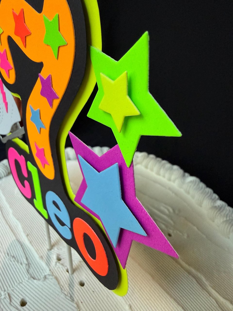 Ice Skate Birthday Party Cake Topper, Personalized Neon Glow in the Dark Decoration