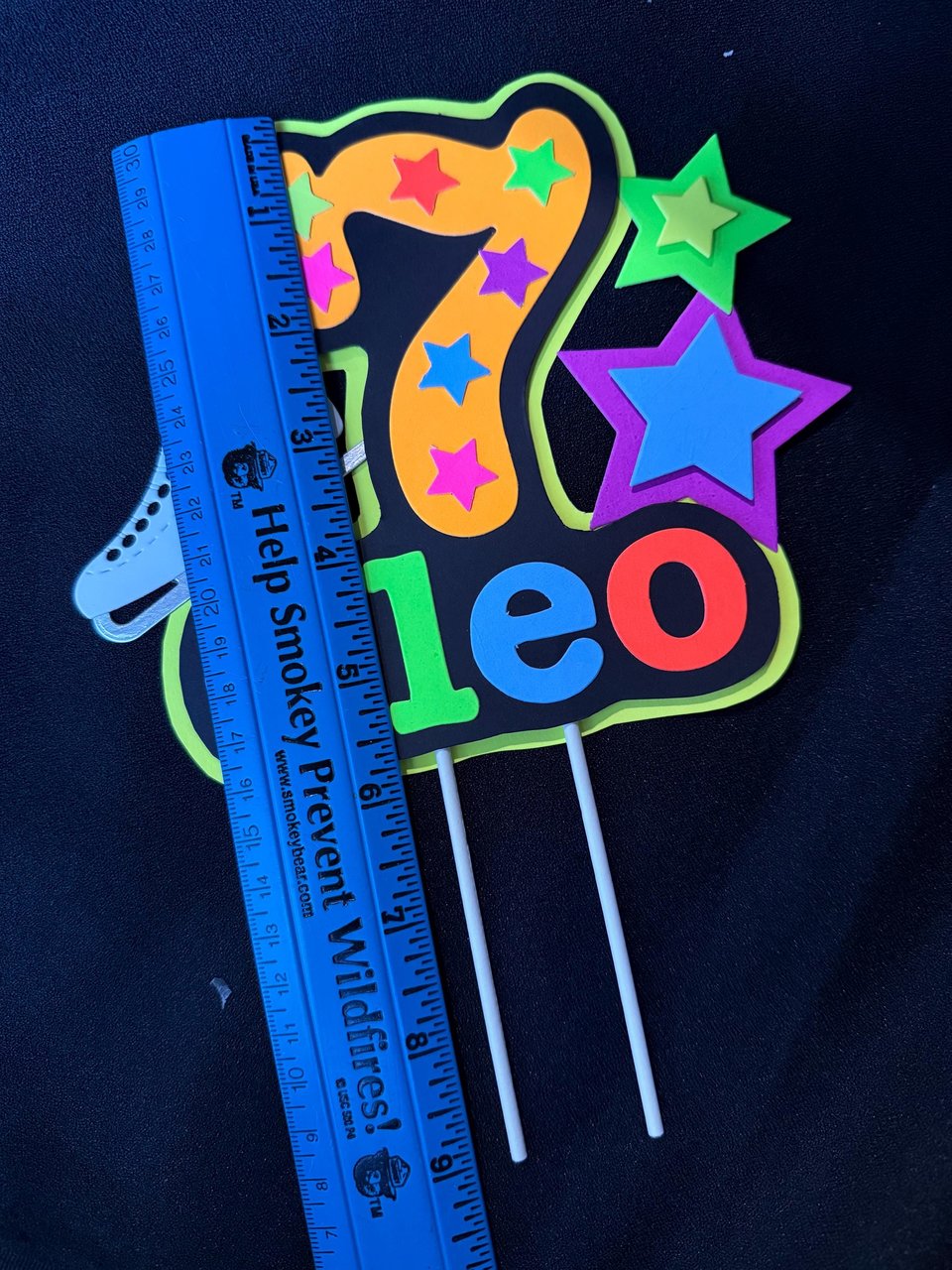 Ice Skate Birthday Party Cake Topper, Personalized Neon Glow in the Dark Decoration