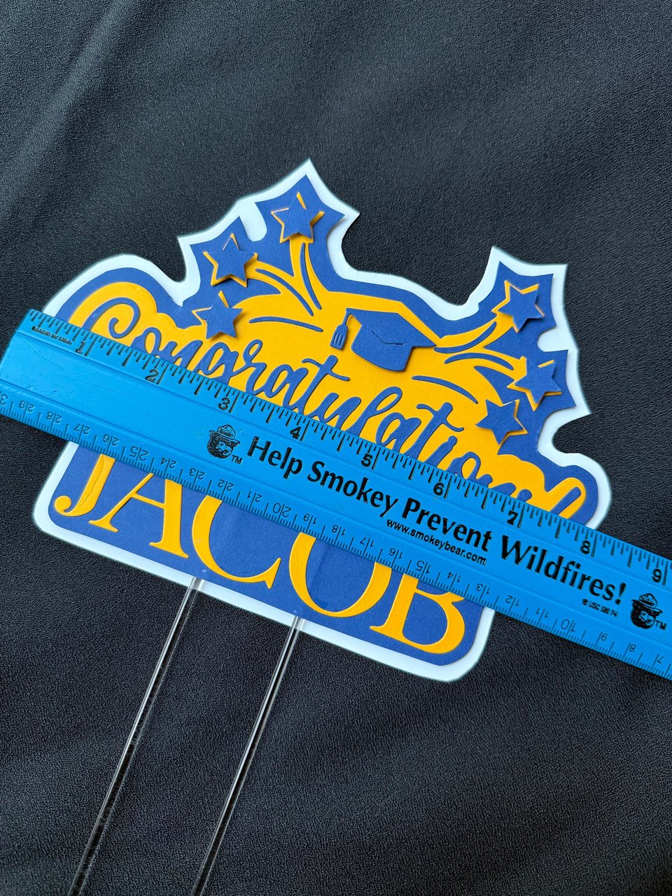 Navy and gold graduation cake topper, personalized Congratulations cake sign with name, University of California decor, U of Michigan