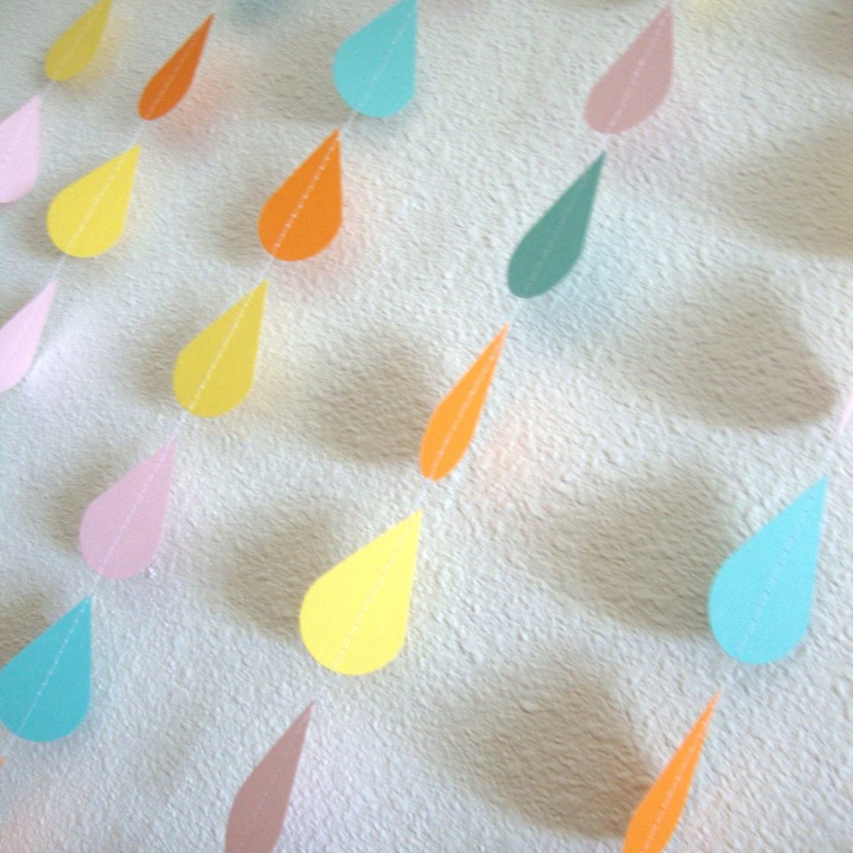 Neutral Baby Sprinkle Garland, Pastel Raindrop Garland, Neutral Baby Shower Decor, Spring Bridal Shower Raindrop Garland, Spring color drops