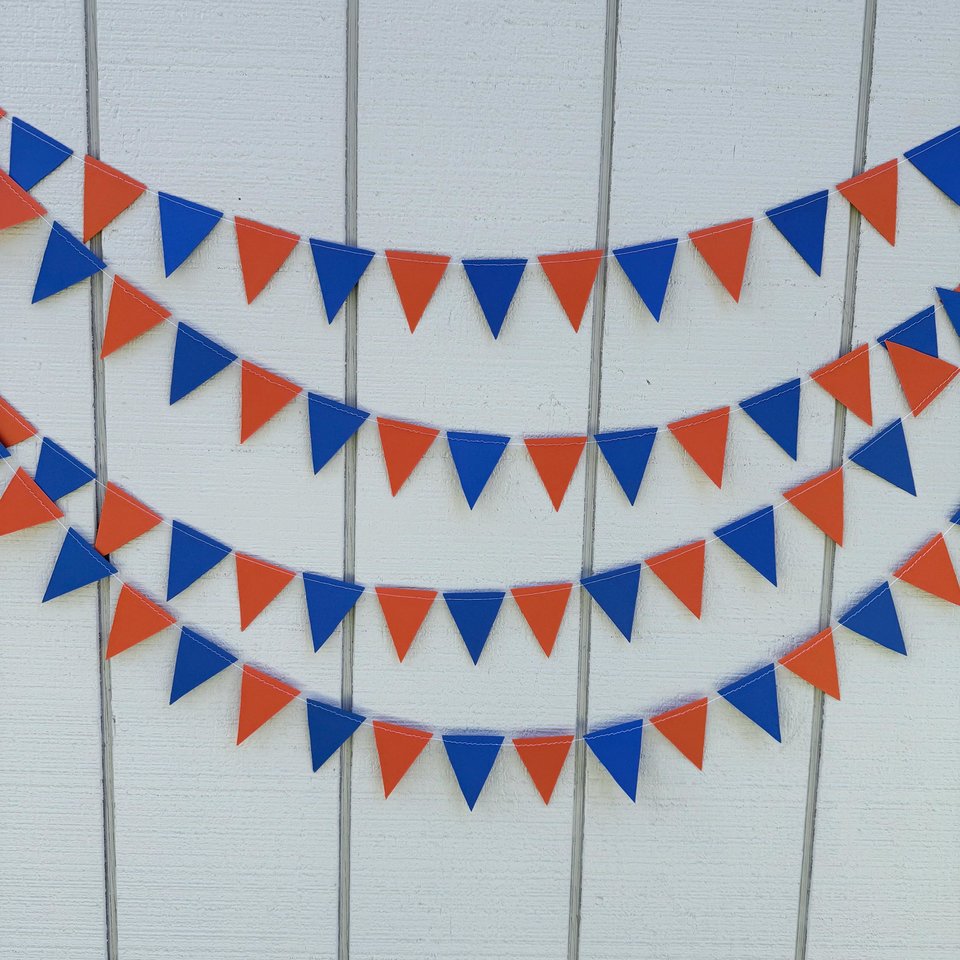 Orange Royal Blue Pennant Garland, Graduation Decoration, Decision Day, Bed Party, Flag Bunting, Dorm Decor, Boise State, CSUF, U of Florida