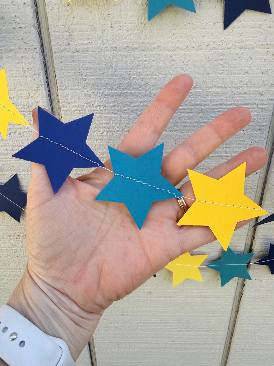 Back to School Navy Yellow and Teal Star Garland, Dorm Decoration, UNCW colors, North Carolina graduation decor, Wilmington