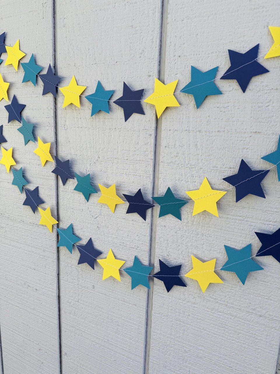 Back to School Navy Yellow and Teal Star Garland, Dorm Decoration, UNCW colors, North Carolina graduation decor, Wilmington