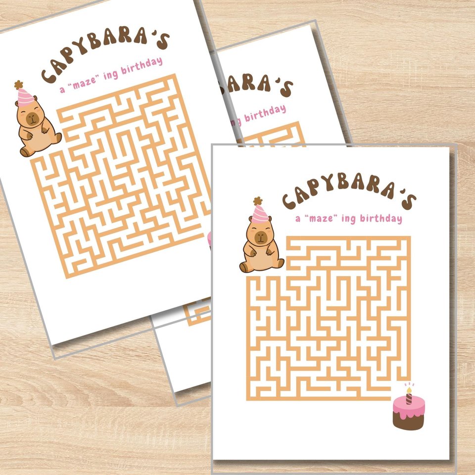 Capybara Birthday Maze Printable Game | Capybara Party Activity for Kids | Instant Download Birthday Party Game | Animal Birthday Printable