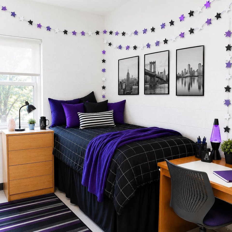 Star Party Garland, Purple Black White Graduation Decor, Back to School Party, Grand Canyon, Kansas, Northwestern, Dorm Decoration