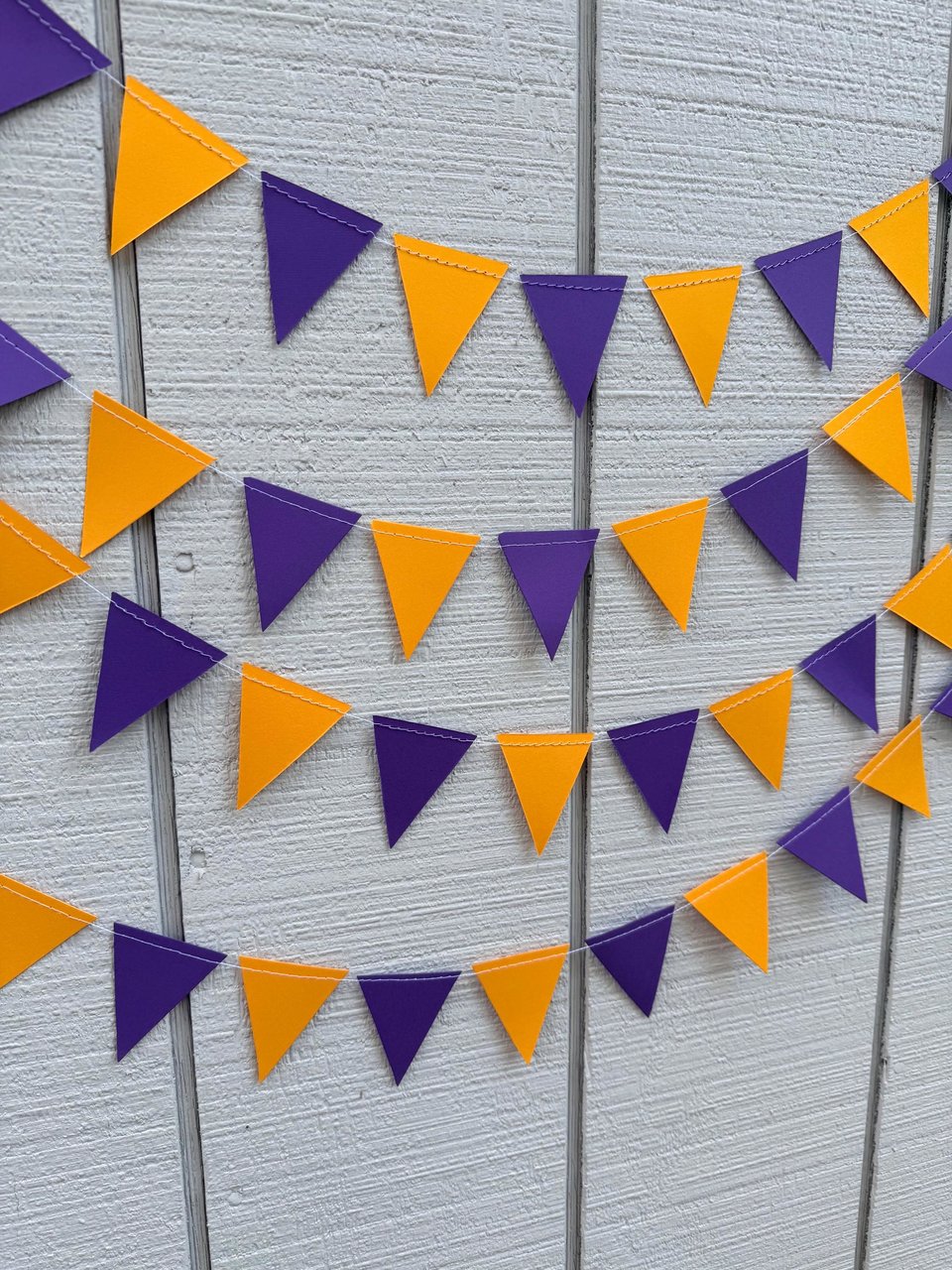 Sports Party Decor, Purple and Gold Pennant Flag Streamers, Tailgate Party Bunting, College Game Day Celebration, Team Color Garlands