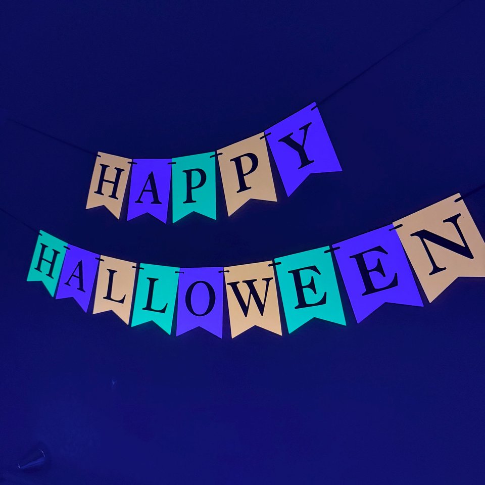 Halloween Banner, UV Glow in the Dark Happy Halloween Fireplace Mantel Sign