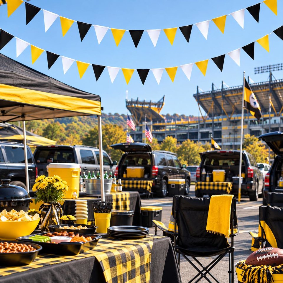 Sports Party Decor, Black Yellow and White Pennant Flag Streamers, Tailgate Party Bunting, College Game Day Celebration, Team Color Garlands