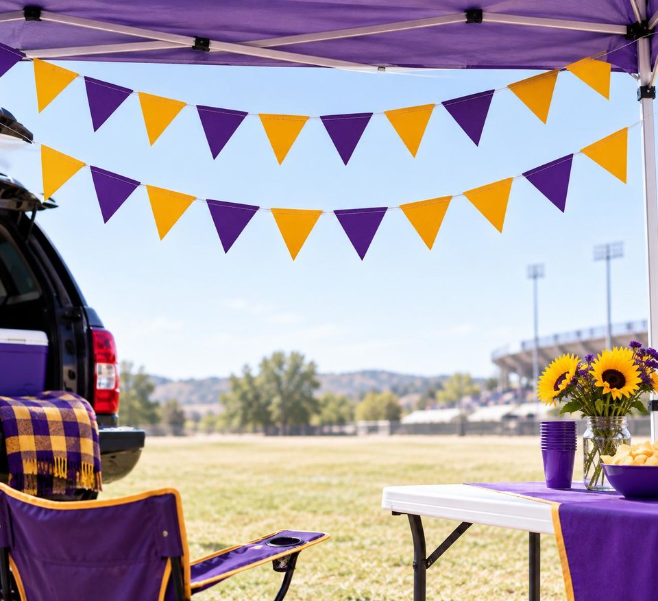 Sports Party Decor, Purple and Gold Pennant Flag Streamers, Tailgate Party Bunting, College Game Day Celebration, Team Color Garlands